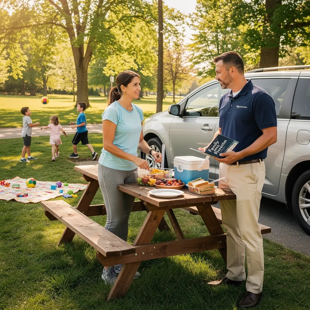 Rodzina korzystająca z samochodu zastępczego po wypadku.