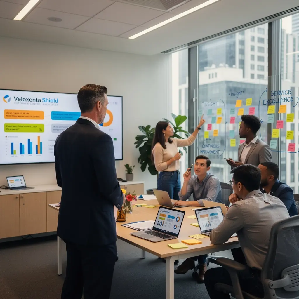 Zadowolony klient odbierający dokumenty ubezpieczeniowe w biurze.