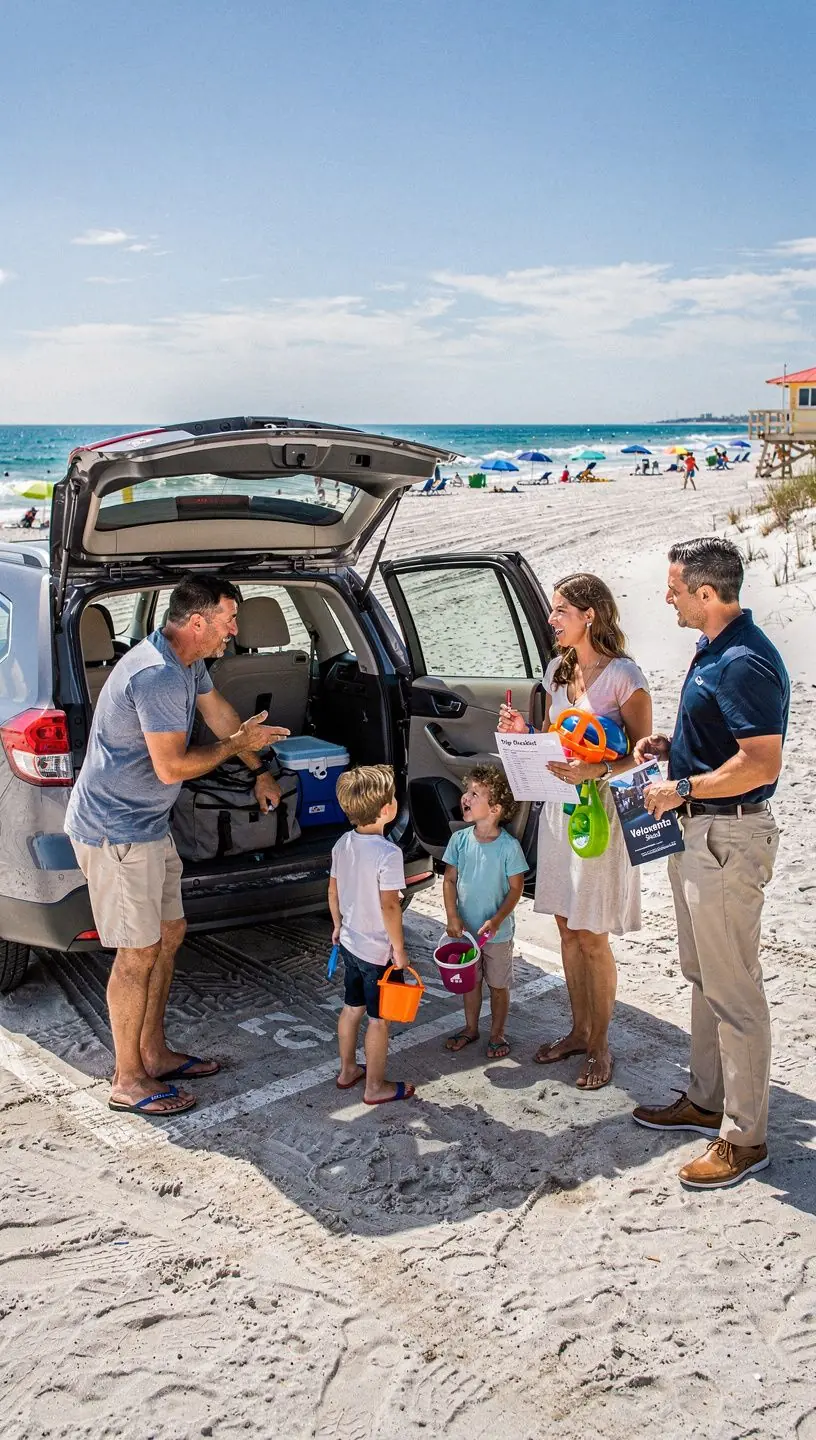 Zadowolony kierowca z uśmiechem trzyma dokumenty ubezpieczenia samochodu w ręku.
